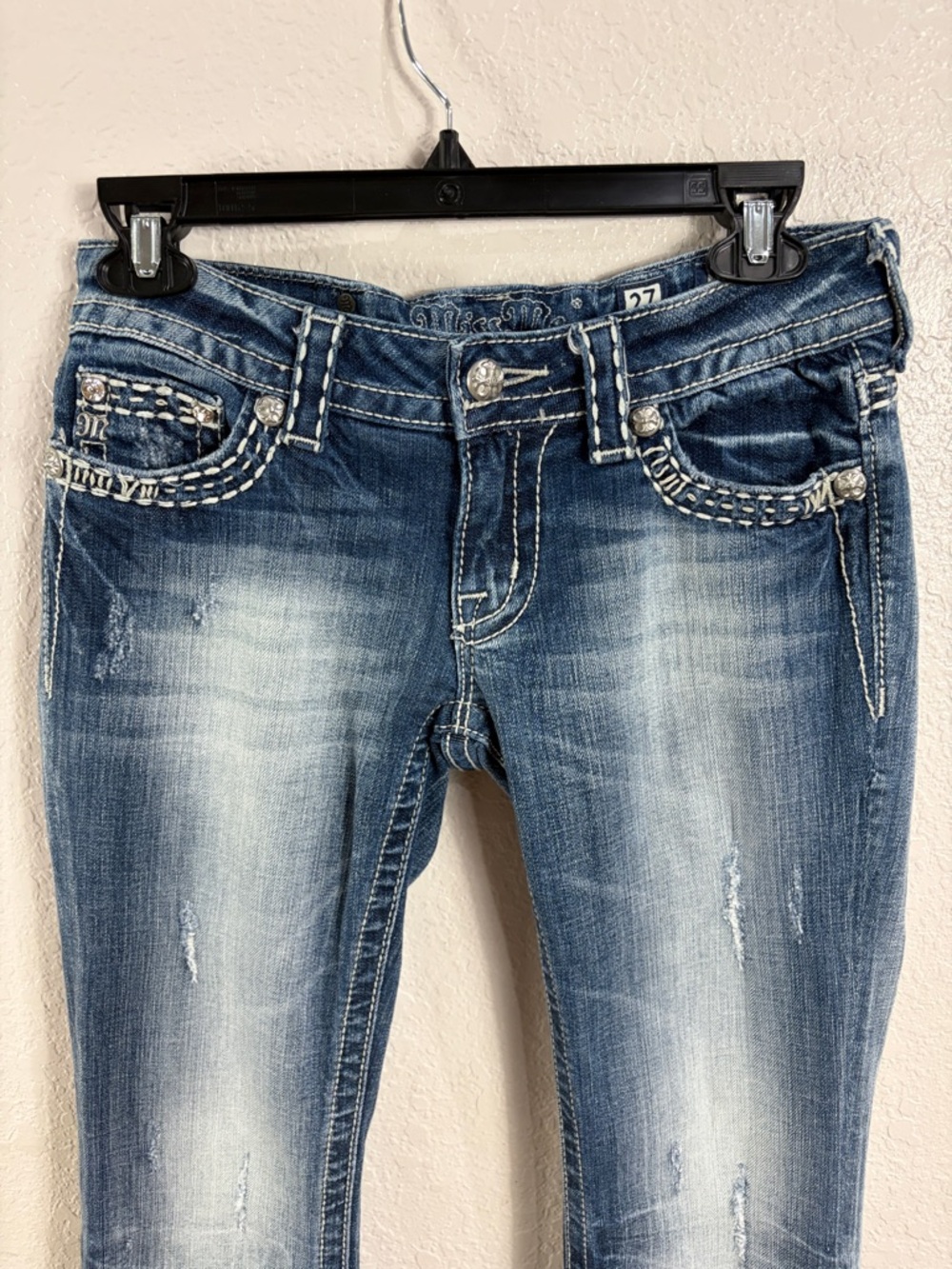 Miss Me Women's Light Blue Flare Jeans with Embroidered Pockets,Size 27. - Picture 7 of 17
